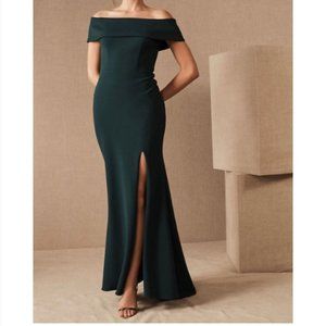 BHLDN Delice Off-the-Shoulder Crepe Dress Emerald